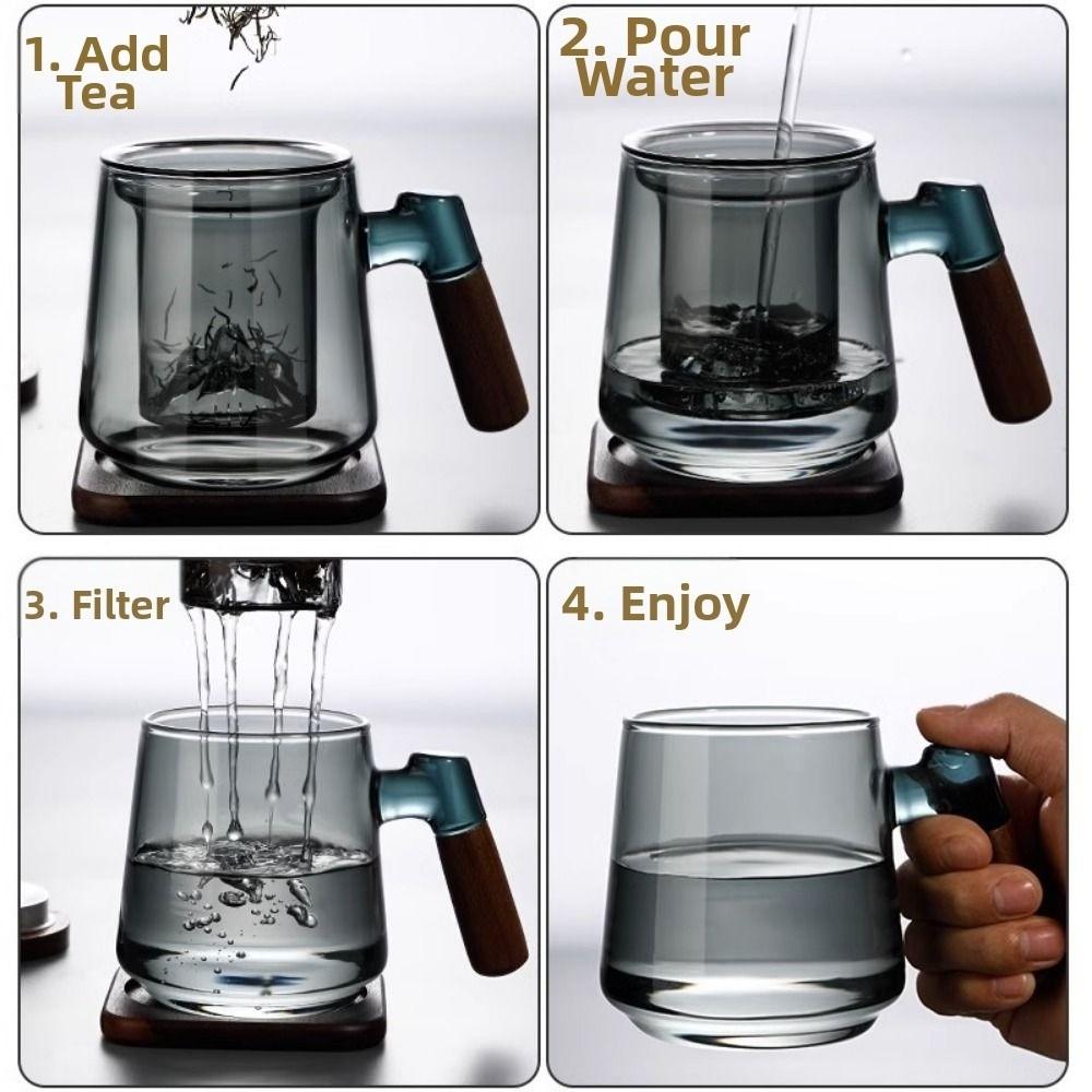 Wood Handle Tea Separation Mug High Borosilicate Glass Clear Teapot Tea Pitcher Afternoon Tea