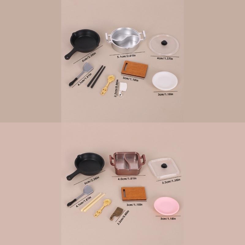 1/12 Scale Miniature Cookware Set Including Hot Pot Frying Pan Cover For Dollhouses Kitchen Accessories