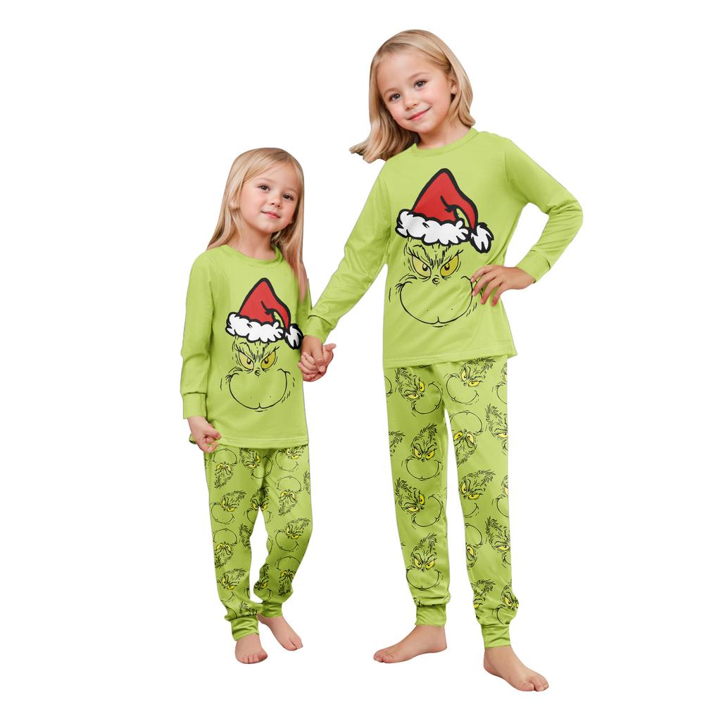 Print Cute Family Set Pajamas, Home Clothes, Family Set Long Sleeve Top Pants Set