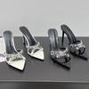 Fashion Rhinestone Sandals Women Summer New Pointed Toe Open Toe Patent Leather Cross Strap One Strap Stiletto Heel High Heel Half Drag