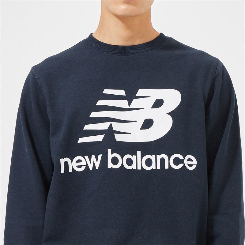 New Balance Essentials Stacked Logo Crew Sweatshirt Asia Sizing 'Navy White' Men's AMT03560-ECL