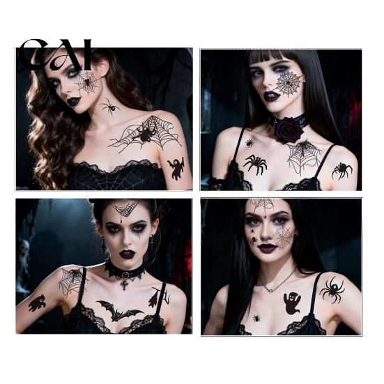 Decorative Accessories for Halloween 4Pcs Spider Bat Tattoo Stickers, 3D Realistic Temporary Body Art Skin Friendly Tattoos Kids Party, Waterproof