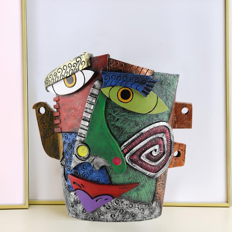 Vibrant Abstract Face Pot Handcrafted Art Piece Drainage Hole Included Anti Fade Suitable For Indoor And Outdoor Spaces