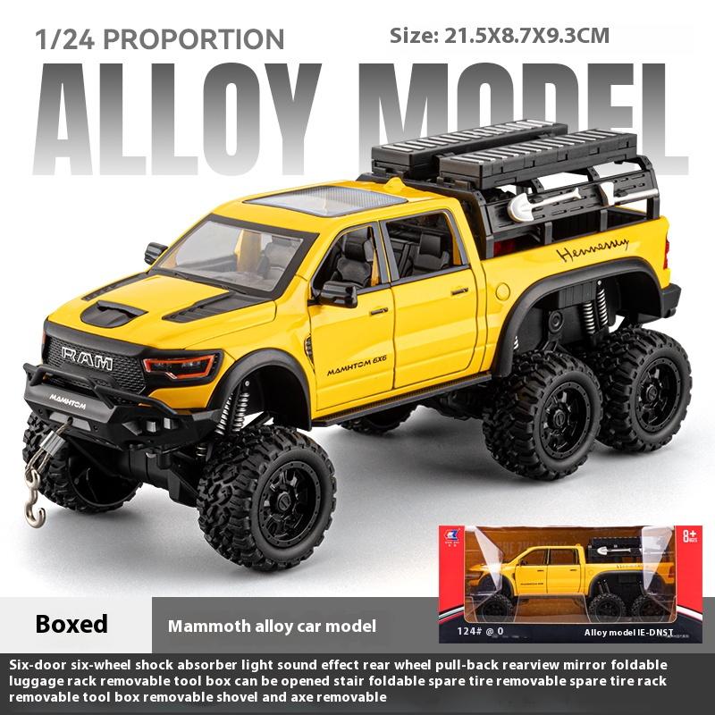 Large Size 1/24 Dodge Mammoth 6X6 Off-road Pickup Truck Children's Toy Car Simulation Alloy Car Model Ornament Boy Gift