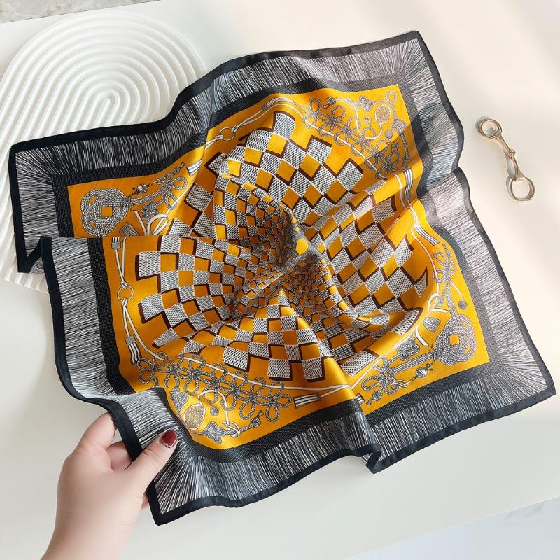 

Spring new plaid plain crepe satin printed silk scarf women s light luxury mulberry silk scarf square scarf 53cm