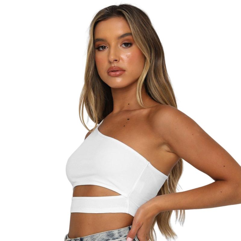 Women's Fashion Threaded Slim Tank Top Sexy One Shoulder Ultra-short Crop Top Hot Girls' Summer Soft Versatile Vest