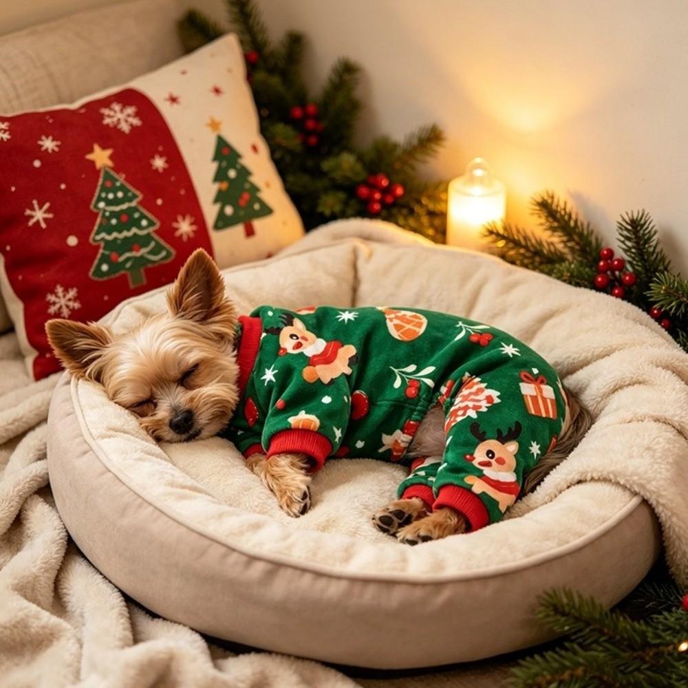 Soft Fleece Christmas Dog Jumpsuit Cartoon Dog Pajamas Cute Pet Sleepingwear Winter Season
