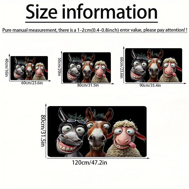 2D Flat Funny Farm Animals Donkey Horse Sheep Selfie Flannel Door Mat Non Slip Cartoon Rug For Kids Room Entryway Floor