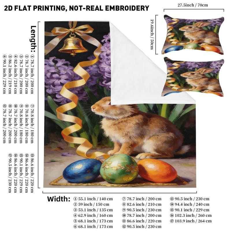 Bedding Pillowcase Quilt Cover 3-Piece Spring Bunny With Colored Easter Egg Pattern 140cmx200cm