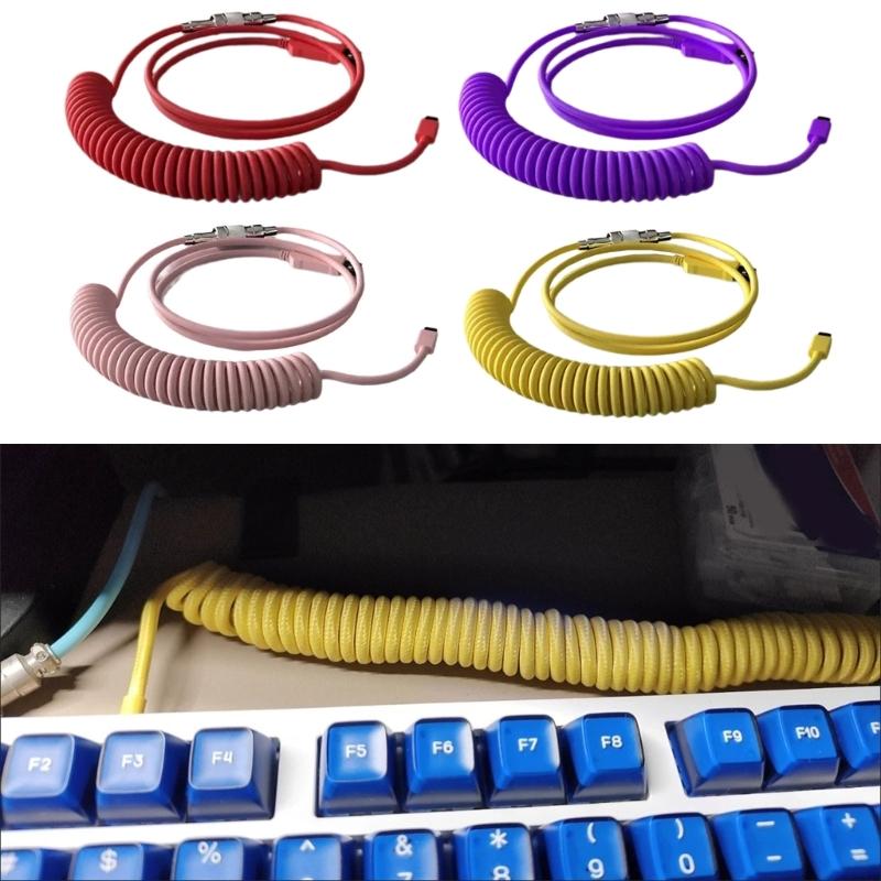 Coiled USB C Keyboards Cable Braided Detachable Aviation Type C Mechanical Keyboards Cable 1.6M