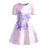 Little Girls Ballet Heart Star Number 67 Glitter Heart Print Round Neck Short Sleeve A-Line Kids Summer Swing Dress