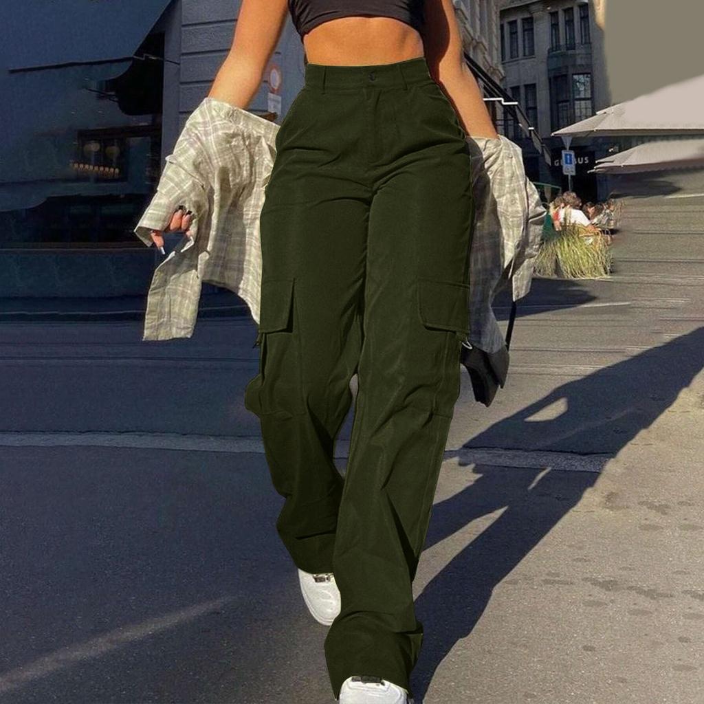 Women's Pink Wide Leg Cargo Pants with Side Pockets
