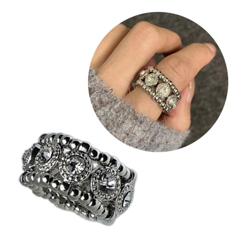 Minimalist Diamond Rings Stretch Elastic Finger Rings for Women Girls Rhinestone Beaded Finger Rings Retractable Rings