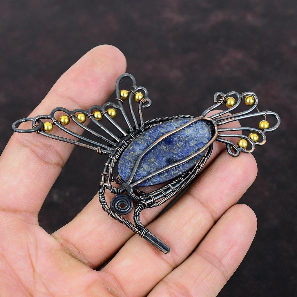 Lapis Lazuli Pendant Copper Wire Wrapped Pendant Designer Jewelry Handmade Pendant Gemstone Pendant Copper Jewelry Bird Pendant Gift For Mom