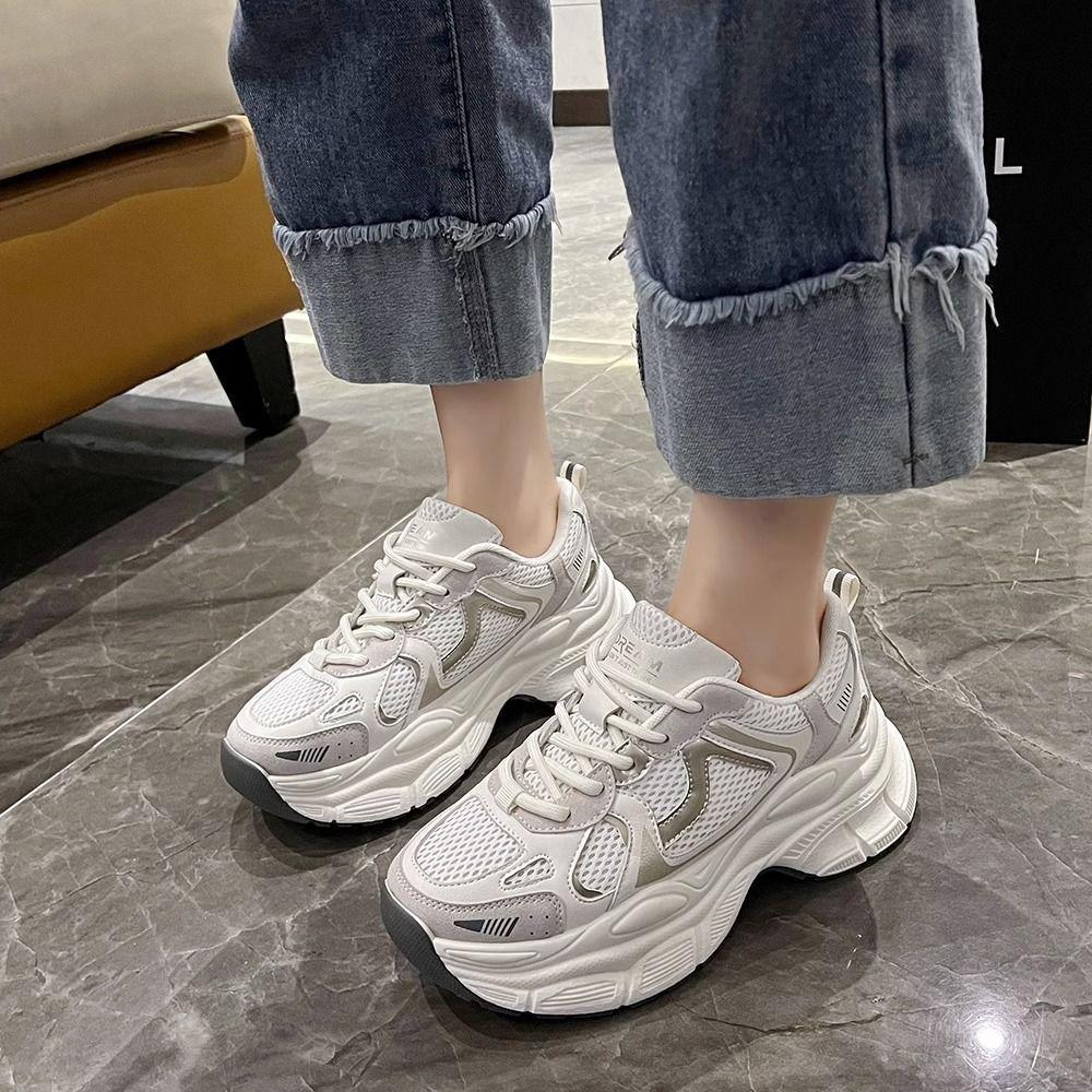 Dad Shoes Girl 2025 Spring Versatile Breathable Little White Shoes Korean Version Height Increasing Thick-soled Lightweight Casual Shoes Hot Sale