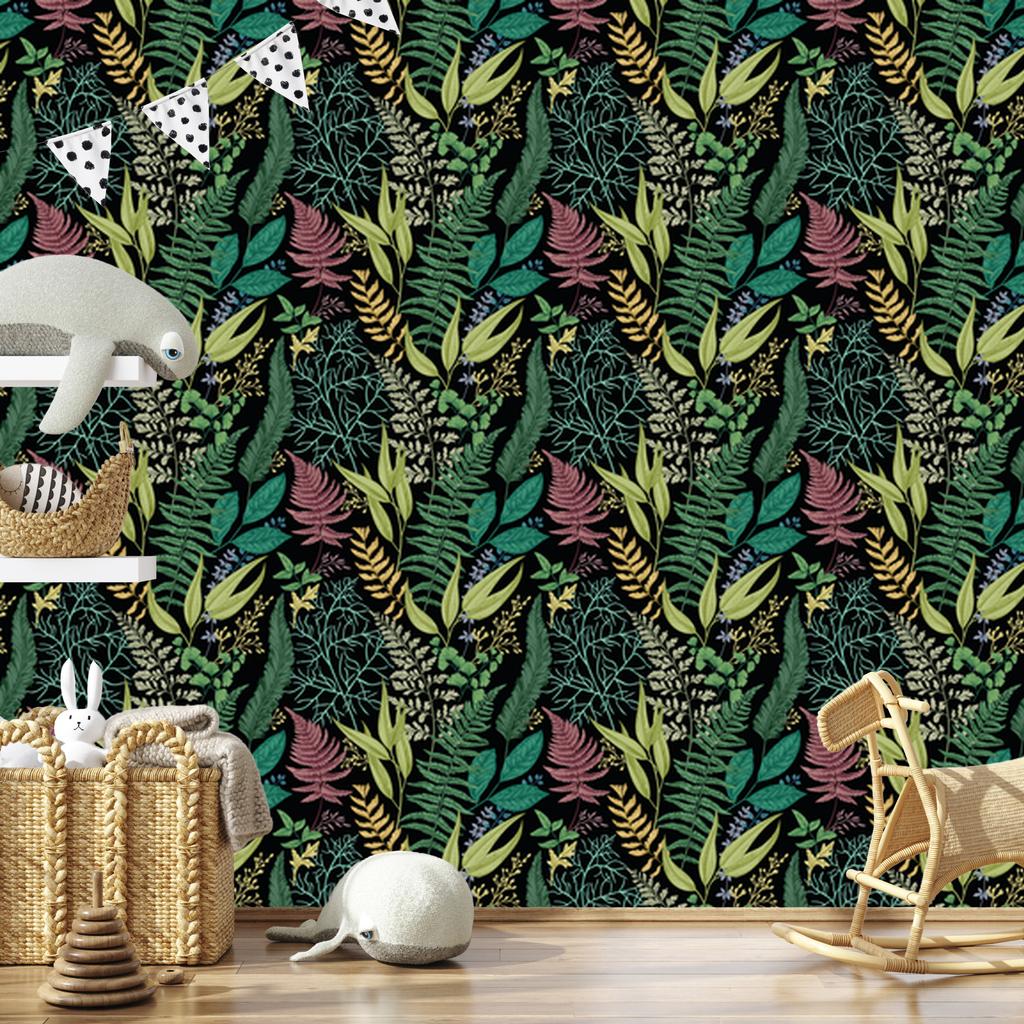 Forest wallpaper with fern leaves for living room and bedroom 50x1000