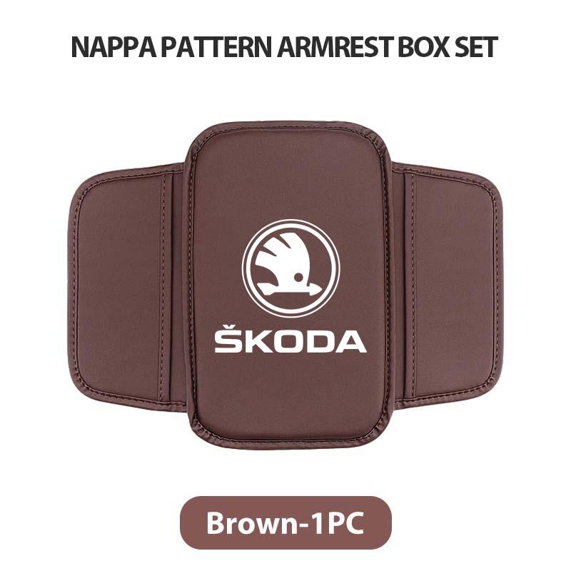 NAWR1 Leather Car Armrest Box Pad Central Arm Rest Storage Pocket Protective Cover For Skoda Kamiq Karoq Octavia 2 3 Rapid Scala Kami