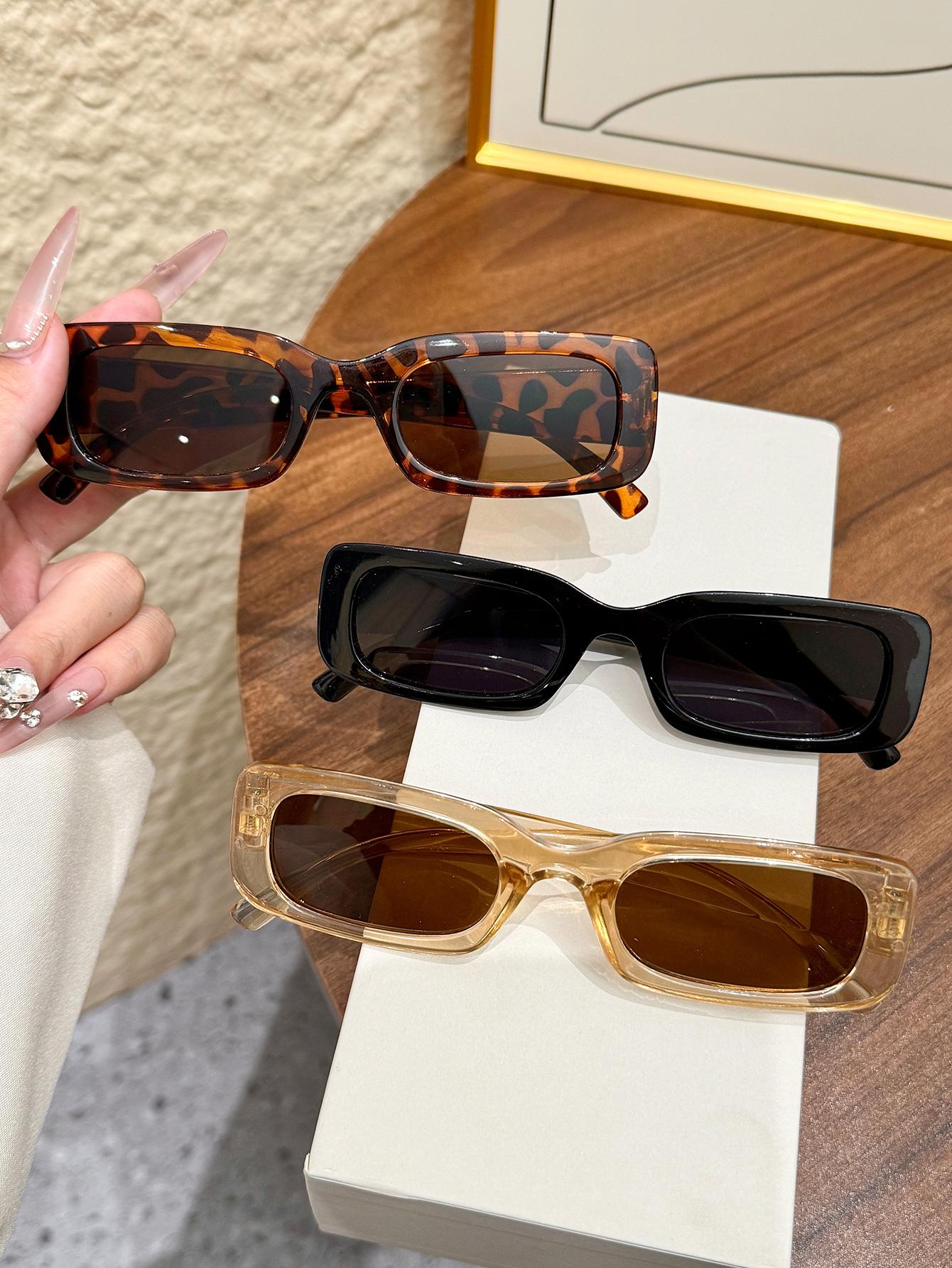 

3Pcs Fashionable Square Narrow-Frame Sunglasses Set, Various Styles for Different Outfits, Suitable for Driving