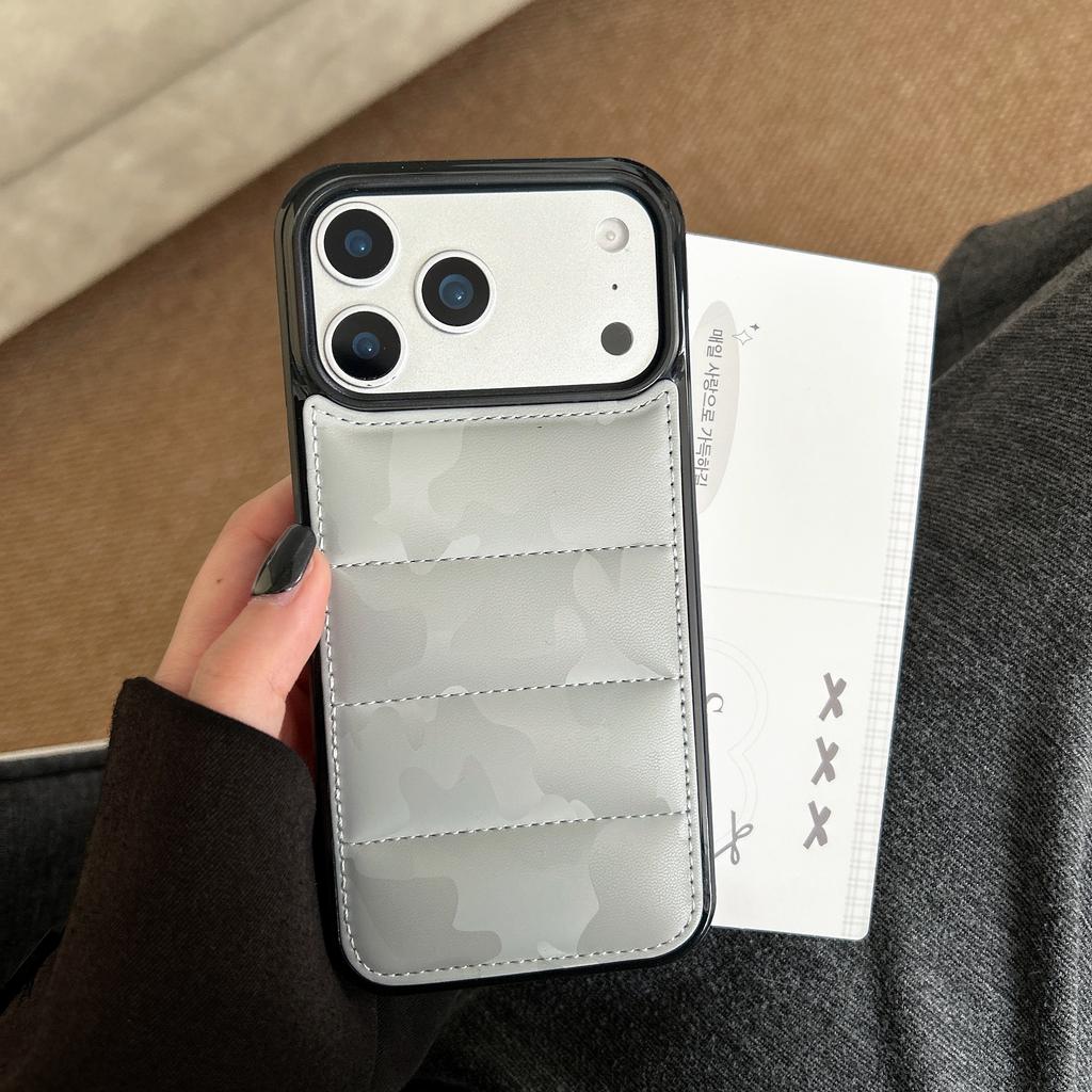 3D Puffer-Handyhülle für iPhone Air 17 16 15 14 13 Pro Max Tarnfarbene Daunenjacken Coole weiche Haptik Baumwollgefüllte Rückseite