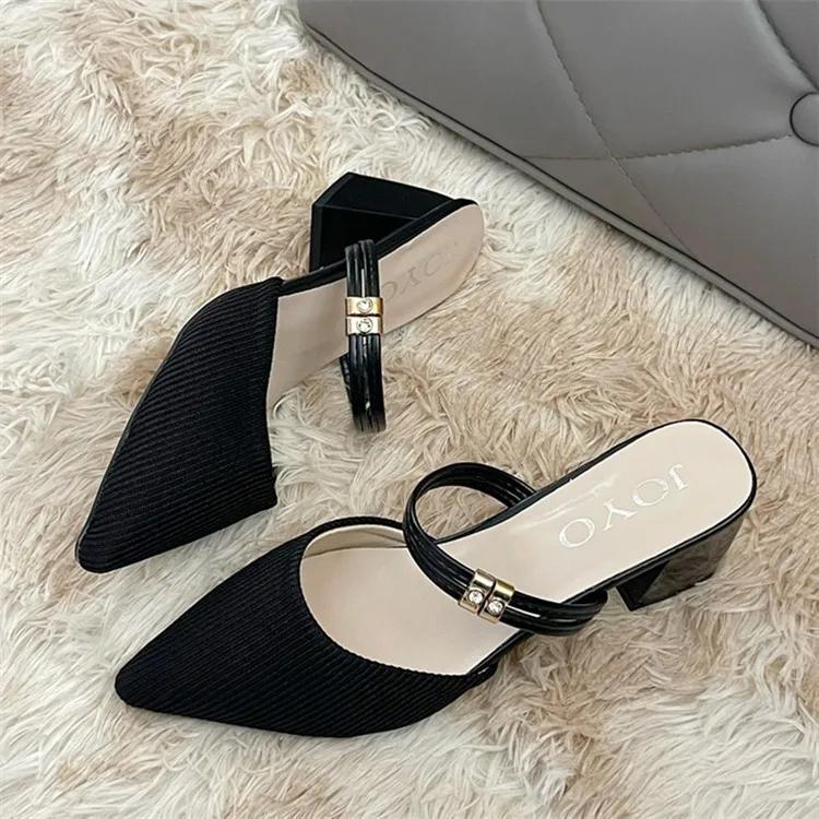 

2024 New Fashion Solid Color Versatile and Comfortable Baotou Square Heel Outerwear Women s Slippers Best Selling Summer 35 бежевый