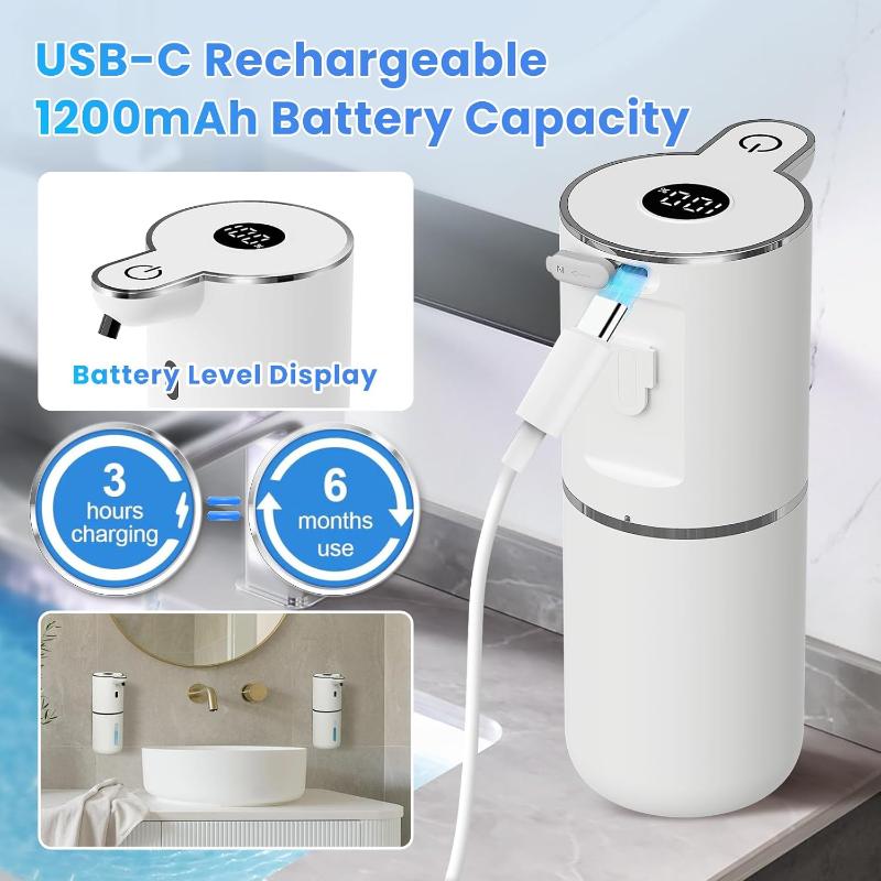 Automatic Soap Dispenser, Non-contact Liquid and Foam Soap Dispenser, USB Rechargeable, 6-level Adjustable Volume Control, 12.8oz/380m