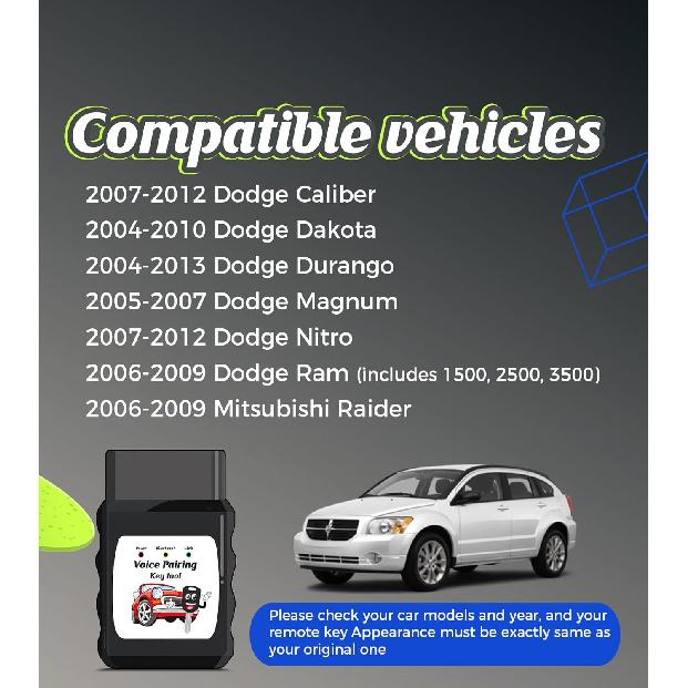 DIY Car Key Fob Voice Programming Kit Fit for 2006-2009 Dodge Ram 2007-2012 Dodge Caliber 2004-2010 Dodge Dakota 2004-2013 Dodge Durango 2005-2007