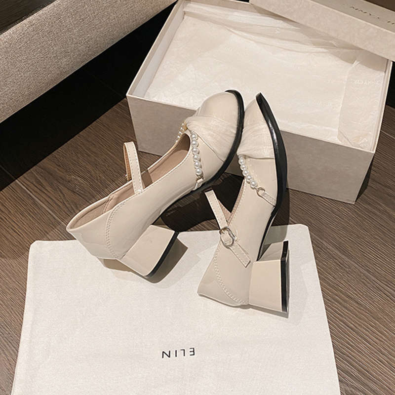 Weiße Mary Jane Schuhe Brautschuh können täglich getragen werden, bequeme Einzelchuhe mit leichtem Ausschnitt, dicker Absatz mit hohen Absätzen Damen Frühling und Herbst