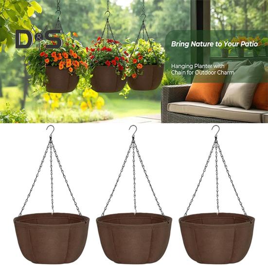 3 Stück Hängepflanzgefäße für den Außenbereich, Blumenkörbe aus Stoff mit Metallketten, atmungsaktive Hängetöpfe für Orchideen, Farne, Balkon-Veranda-Dekor