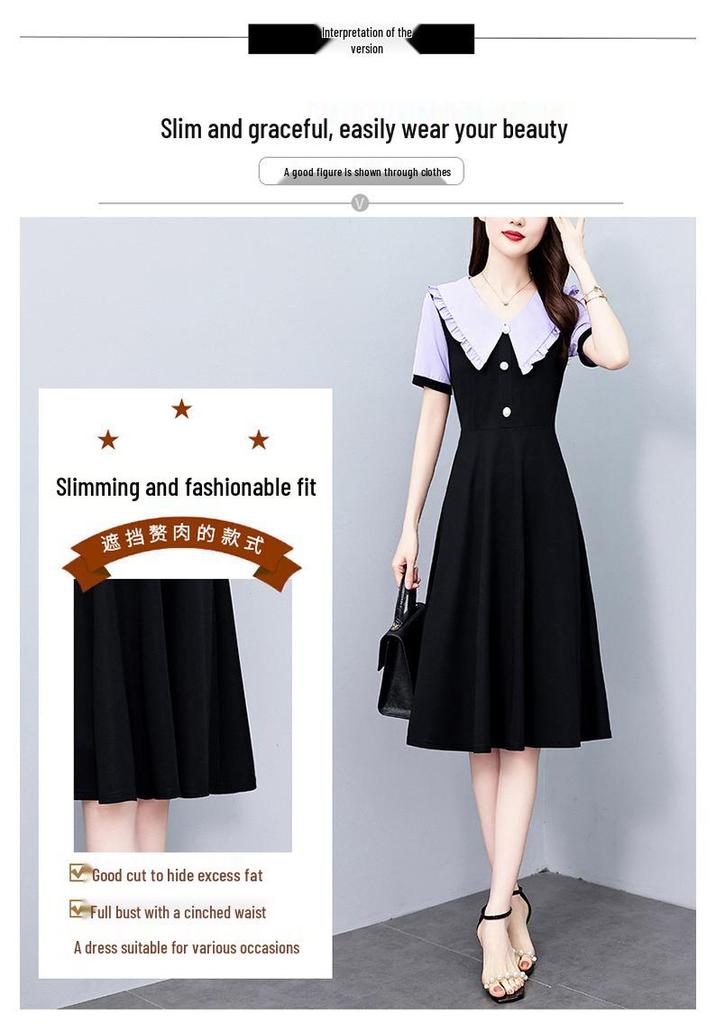 Stylish Slimming Plus Size Women's Mid-Length Summer Dress with Short Sleeves
