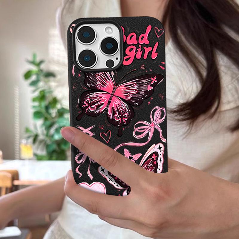 Lucky Bowknots Butterfly Pattern Case For iPhone 17 Pro Max Funda iPhone 16 Pro Max 15 14 13 12 11 Air 16E Leather Texture Silicone Cover