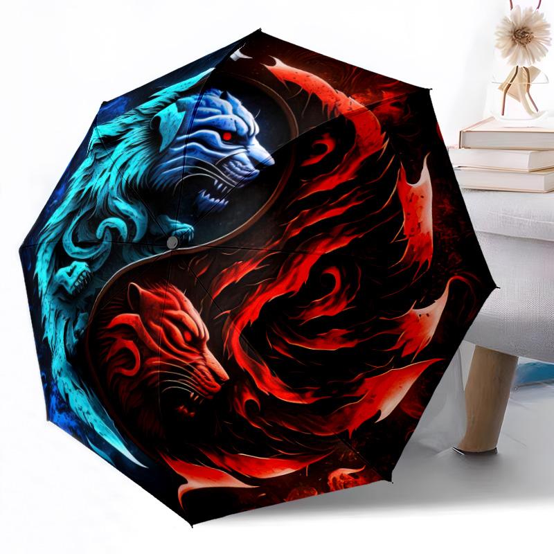 Yin Yang tiger himmelsk konst Utomhus Automatiskt Paraply Infällbar Design med 8 Ribbor Hållbarhet Lättvikt Perfekt Gåva för Vänner Familj