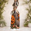 Women Plus Size V Neck Cold Shoulder Short Sleeve Halloween Pumpkin Floral Print Long Dress