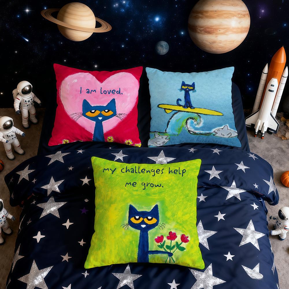 Süßer Cartoon P-Pete The Cat Kissenbezug Home Office Praktisch Nordische Schlichtheit Treffer Mit Reißverschluss Kissenbezug