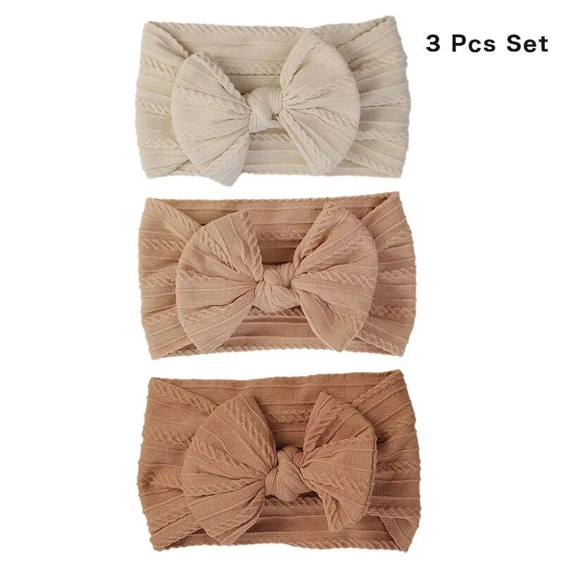

3Pcs Solid Color Bow Baby Headbands Soft Elastic Nylon Newborn Infant Turban Headwraps Children Kids Hair Accessories
