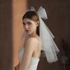 V302 White Double-Layer Bridal Veil with Bowknot and Comb for Weddings and Photo Shoots