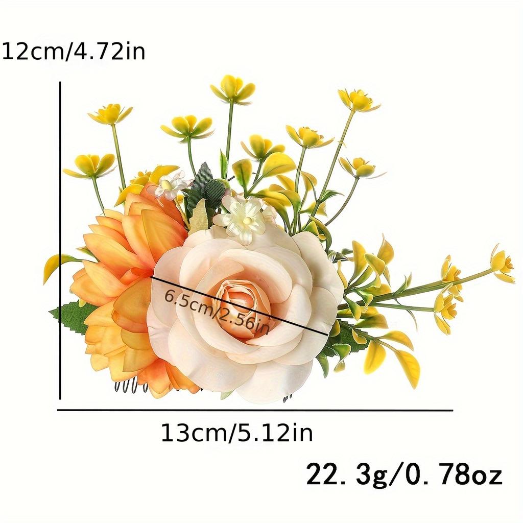 Elegant Floral Hair Comb for Women - Rustic Countryside Style, Vibrant Artificial Flowers, Scent-Free Fabric, Perfect for All Hair Types