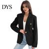 Casual Women Suit Coat Lapel Long Sleeve Flap Pockets Solid Color Cardigan Jacket Single Button Office Lady Outwear Simple Style