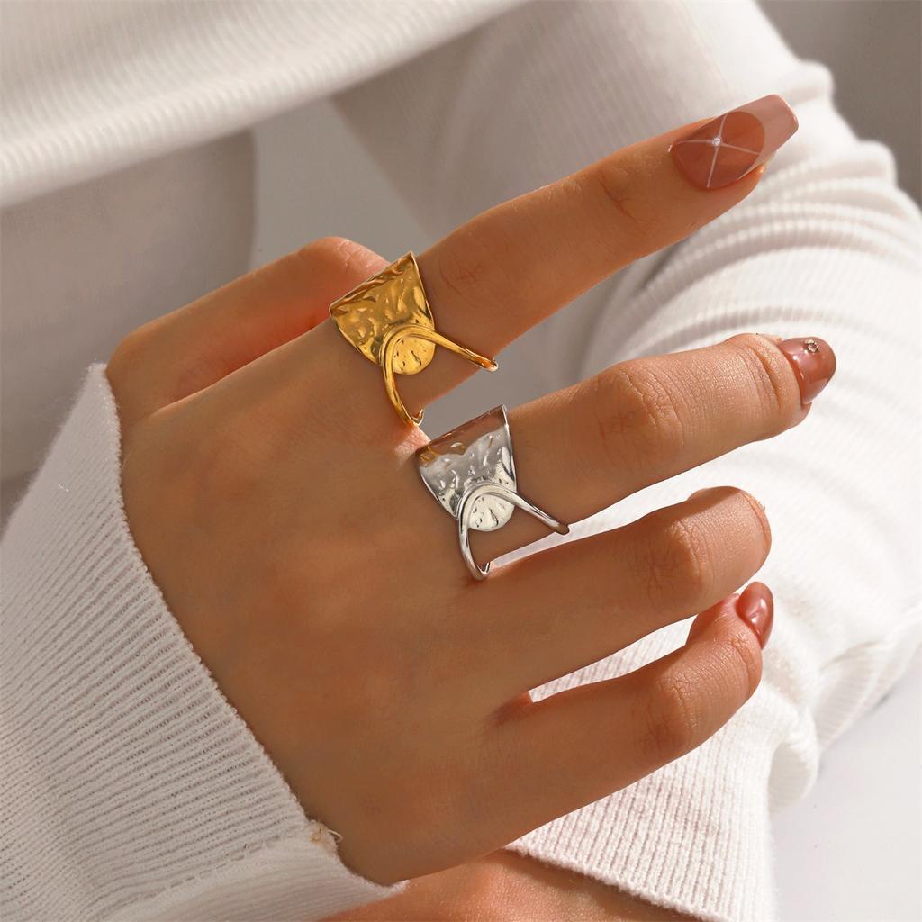 Retro Irregular Geometric Open Ring Stainless Steel Gold Color Hip Hop Finger Rings Minimalist Zircon Gift Wholesale