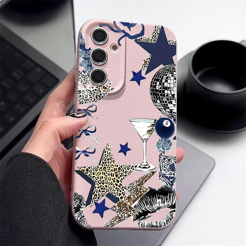 Leopard Star Disco Ball Pattern Case For Samsung Galaxy A57 A56 A55 A54 5G A37 A36 A35 A34 A17 A16 A15 A14 Leather Texture Silicone Cover