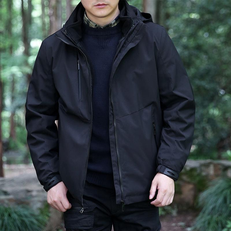 

Мужская куртка с капюшоном, зимняя съемная 3-в-1 утолщенная куртка, повседневная ветрозащитная куртка для активного отдыха 5XL чёрный