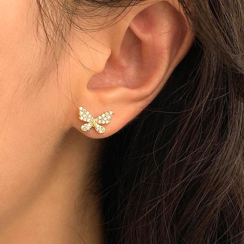 Korean Elegant  Butterfly Stud Earring With Metal Chain For Women Girl