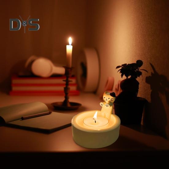 Cartoon Cat Candle Holder Living Room Kitchen Bathroom Resin Warming Paws Kitten Candlestick Desktop Decoration Christmas Birthday Gift