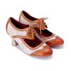 Johnature Vintage Patchwork Mary Jane Lace Up High Heels Handmade Genuine Leather Women's Shoes