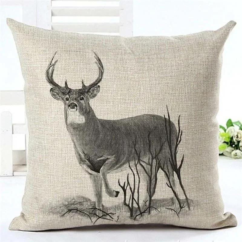Drop Shipping Custom Elk New 24 Styles Linen Pillow Cover Geometric Deer Cushion Cover Nordic Style Home Decorative Pillow Case