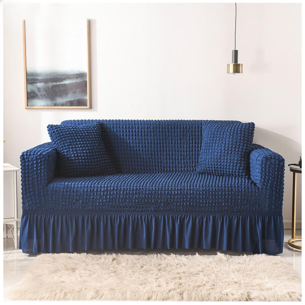Hochelastischer Blasenraster Sofabezug Vollständige Abdeckung Seersucker Rock Haustier Schmutzabweisend Waschbar Hochelastisch Langlebig Bezug für Sofa