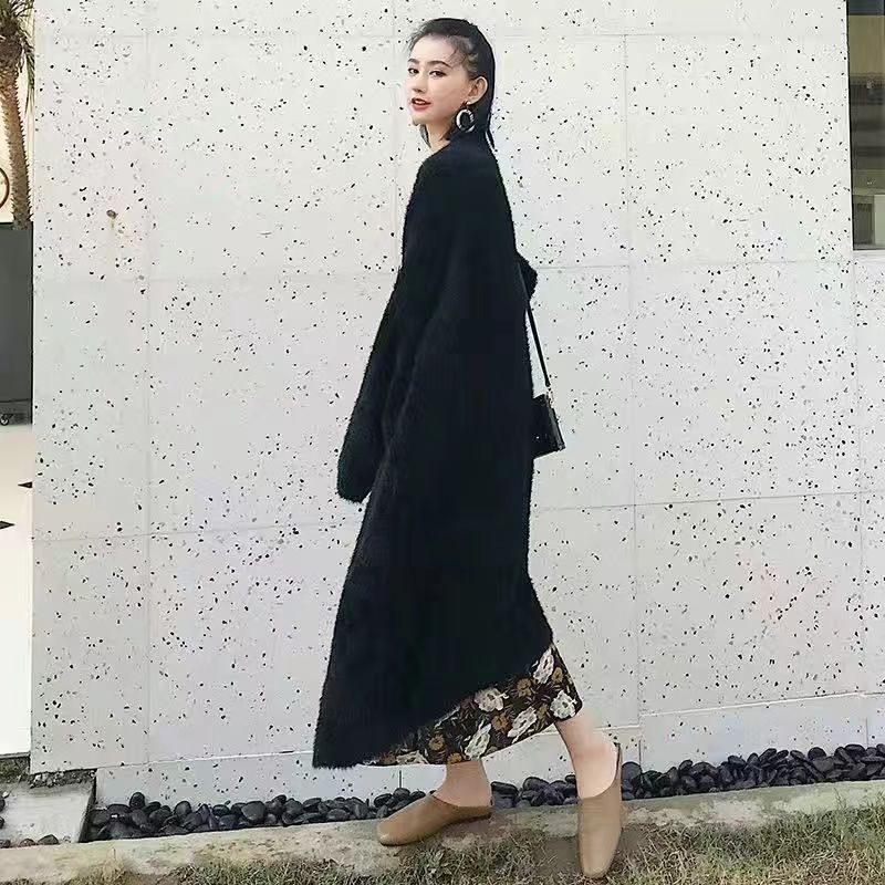 White Long Cardigan for Women Winter Clothes Knitted Fluffy Long Sleeve Cashmere Sweater Coat Clotkorean Style Warm Vintage