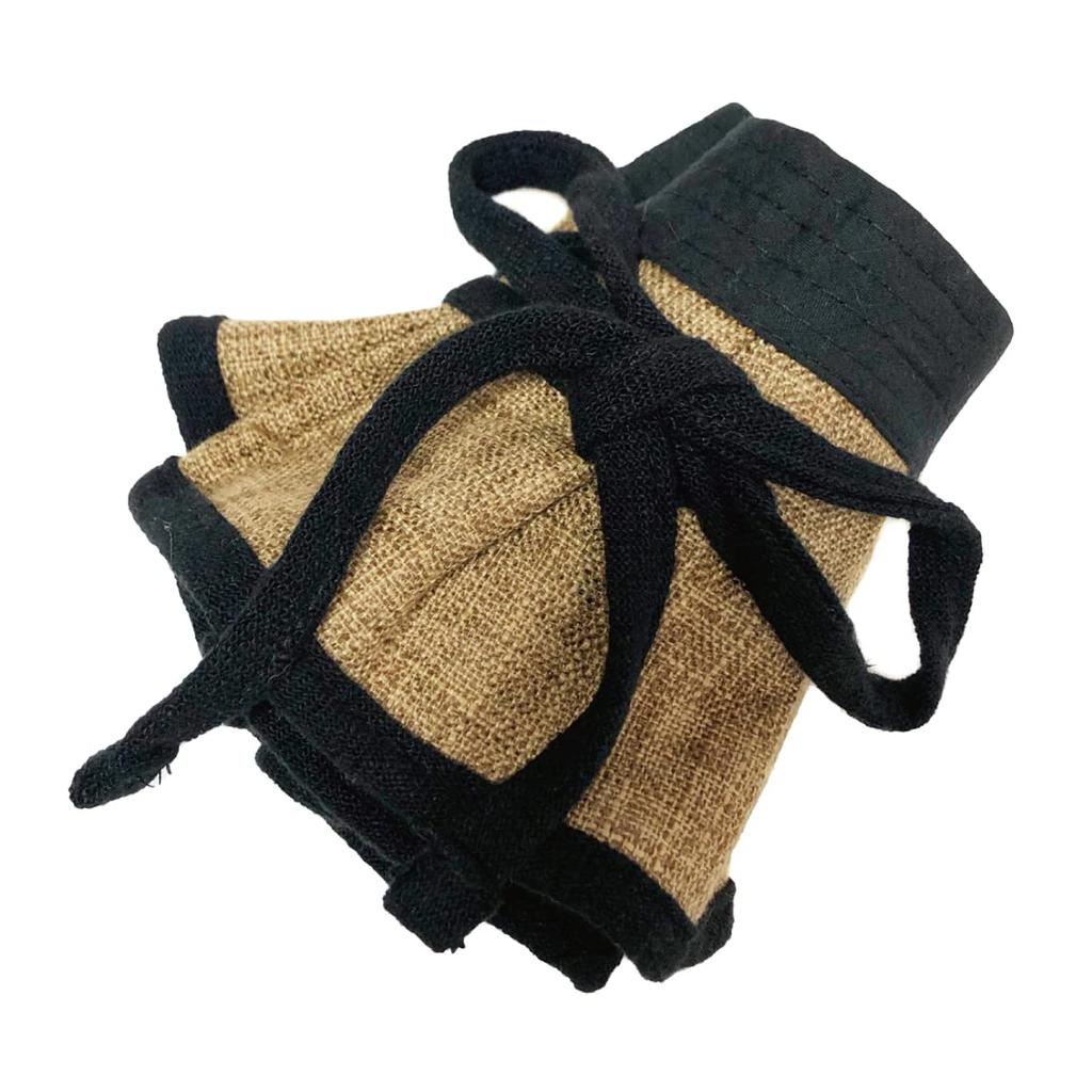 Basic Enchi Flutter Solid Hat Chin Strap Foldable Easy To Carry Sunshade Pleated Hat with Ribbon Linen Blend Natural Material Hat Antibacterial