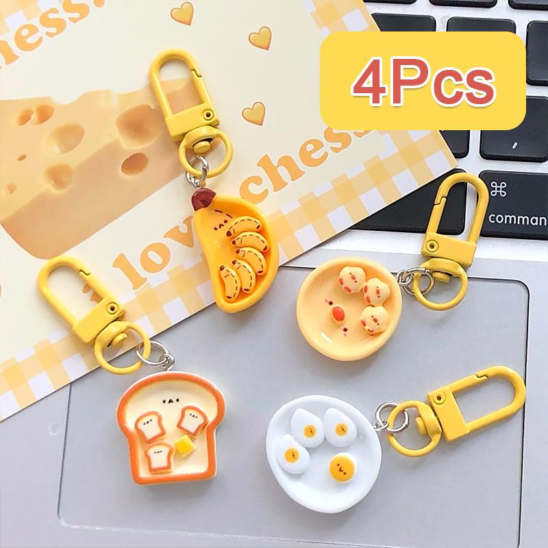 1Pcs/4Pcs Keychain Decoration Woman Keychain Gift Resin Keychain Purse Cute Breakfast Keychain Hang On Backpack