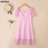 VONDA Women's Square Neck Elegant Lace Puff Sleeve Summer Dress A-Line Party Sundress