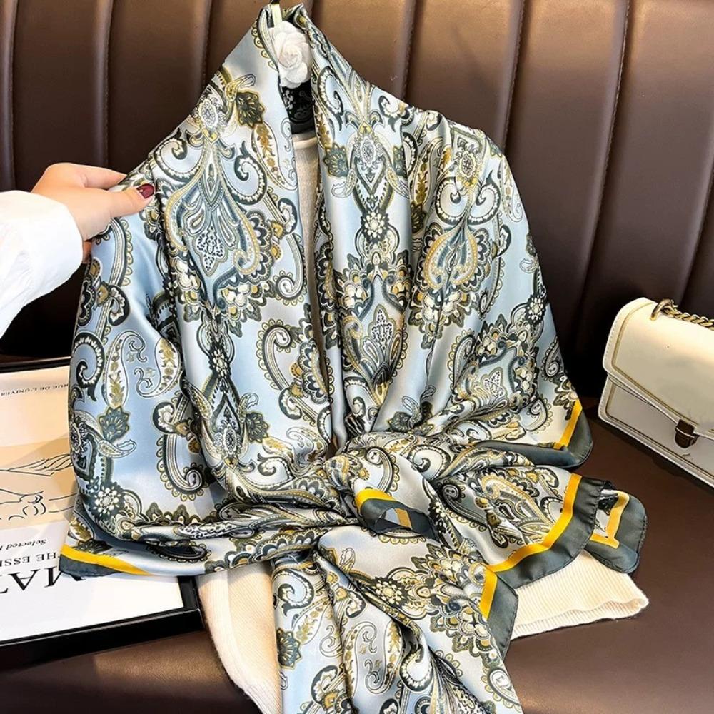 Flower Silk Scarf Shawls Sunscreen Beach Hijab Luxury Satin Neck Scarves  Ladies/Girls